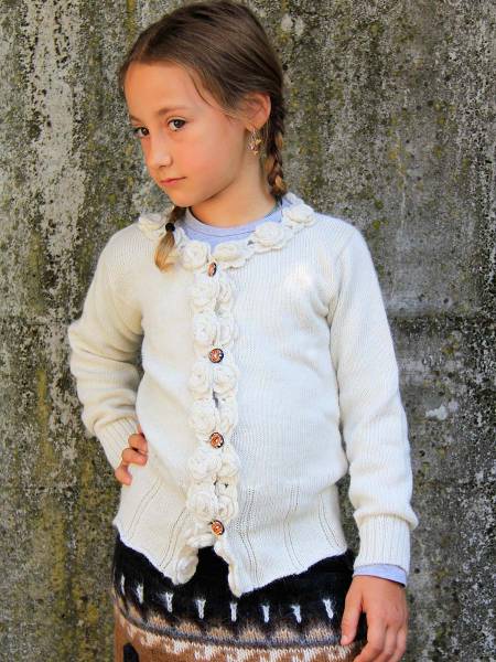 Girls knit alpaca cardigan Flowers Junior