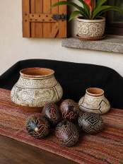 Shamanic Shipibo rattle in natural tutuma