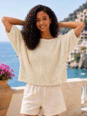 Short sleeve open knit top women Calypso